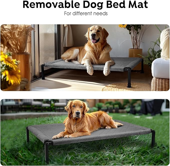 Veehoo Soft Plush Elevated Dog Bed - Raised Pet Bed with Heavy Duty Frame, Non-Slip Silicon Feet, Washable &amp; Breathable Pet Cot, Indoor/Outdoor Use, 41" x 27", Grey, CWC2432A