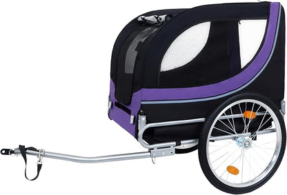 Blue-Grey Large Folding Bike Trailer for Dogs – Heavy-Duty Steel Frame, 66LB Capacity Pet Carrier for All-Terrain Cycling, Jogging &amp; Camping Adventures!