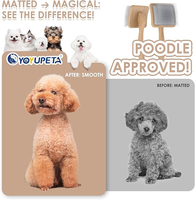 Large Slicker Brush for Dogs - 3PC Pet Grooming Kit - Undercoat Rake &amp; Stainless Comb | Long Pins Remove Mats on Poodles, Golden, Labradoodles | Thick Coat Deshedder for Dogs, Cats, Oak