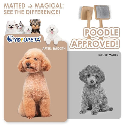 Long Pin Dog Slicker Brush for Poodles, Golden Doodles &amp; Cats - 3-Piece Grooming Kit with Dematting Comb and Pet Comb, Large Wooden Handle Deshedding Tools for Thick Hair Mats Removal