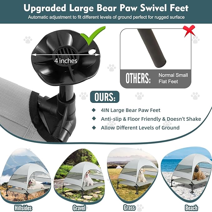 Upgraded Elevated Dog Bed with Canopy, Portable Raised Outdoor Dog Bed with Stable Anti-Slip Feet, Removable Wider Shade, Raised Dogs Cot for Large Pets Camping, Indoor &amp; Outdoor Use