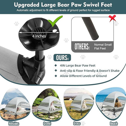Upgraded Elevated Dog Bed with Canopy, Portable Raised Outdoor Dog Bed with Stable Anti-Slip Feet, Removable Wider Shade, Raised Dogs Cot for Large Pets Camping, Indoor &amp; Outdoor Use