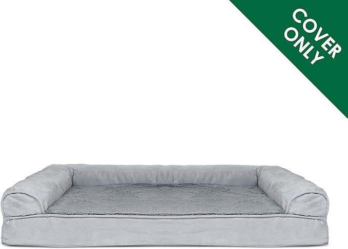 Furhaven Replacement Dog Bed Cover Plush &amp; Suede Sofa-Style, Machine Washable - Gray, Large