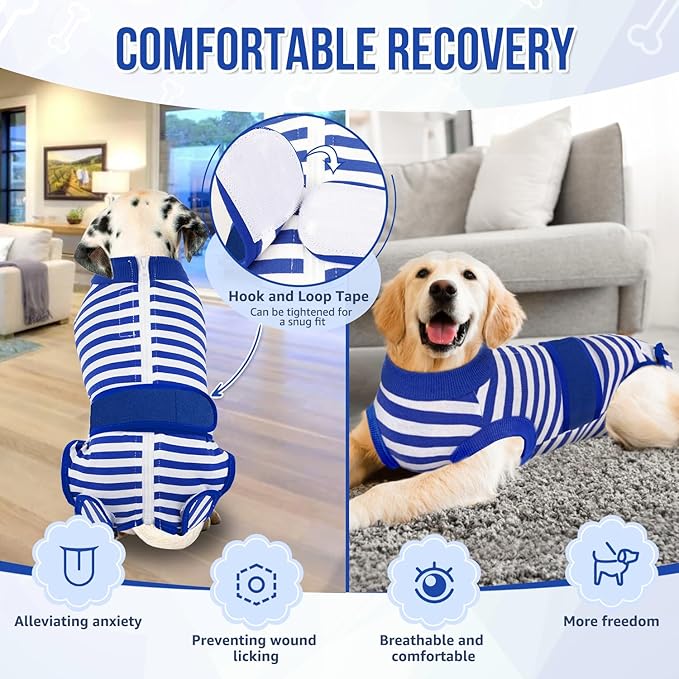Lukovee Recovery Suit for Dogs - Zipper On Onesie for Female &amp; Male Dogs, Abdominal Wounds Cone E-Collar Alternative, Prevent Licking - Spay Recovery Suit (X-Large, Blue &amp; White)