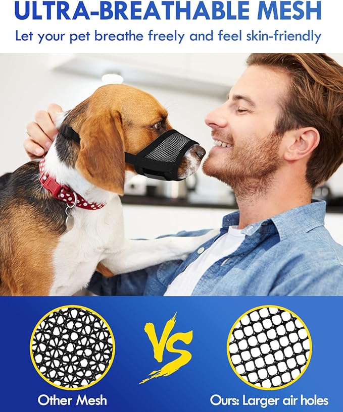 Dog Muzzle, Soft Air Mesh Muzzle for Small Medium Large Dogs Anti Biting Barking Chewing, Breathable Drinkable Adjustable Loop Pets Muzzle for German Shepherd Husky Labrador Retriever (Black,XL)