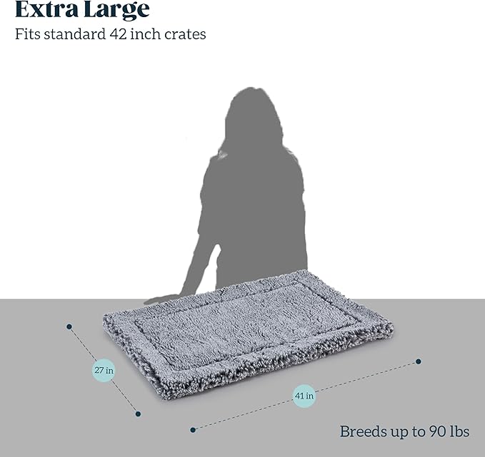 Stoutwool Indestructible Dog Bed - Fluffy Chew Proof Dog Crate Pad - Tough Kennel Pad for Aggressive Chewers - Washable, Ideal for Large Breeds &amp; Fits 42-Inch Crate - 41"x27", Charcoal