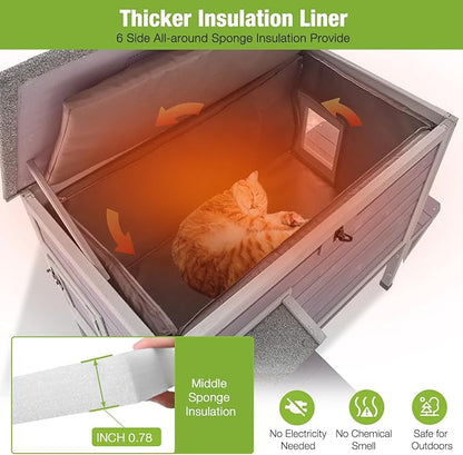 GUTINNEEN Insulated Outdoor Cat House with Triple-Layer Design - Weatherproof Cat Shelter with All-Round Insulated Foam Liner, Elevated Base &amp; Escape Doors for Feral/Stray Cats (Winter-Ready)