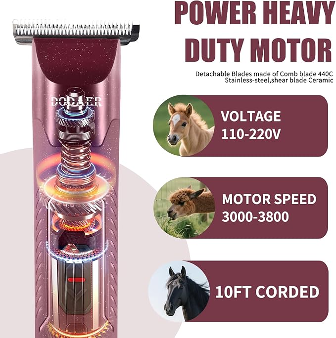 Professional Grooming Electric Corded 2-Speed Horse Clipper with Detachable Blade - Cool &amp; Quiet Running Design - Includes Size T84 Blade for Complete Horse Grooming - Burgundy