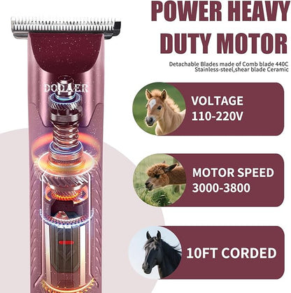Professional Grooming Electric Corded 2-Speed Horse Clipper with Detachable Blade - Cool &amp; Quiet Running Design - Includes Size T84 Blade for Complete Horse Grooming - Burgundy