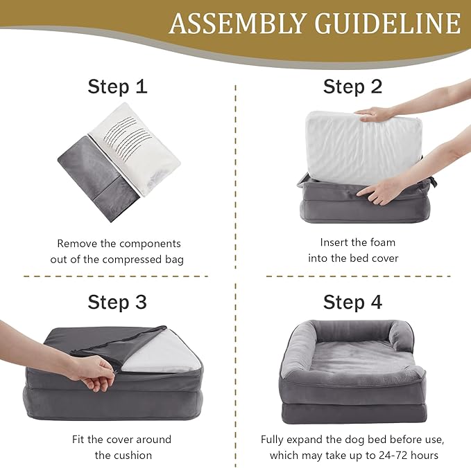 Bedfolks Orthopedic Dog Bed, Waterproof Dog Sofa Bed for Small Dogs &amp; Cats, Egg Foam Pet Couch Bed with Removable Washable Cover and Nonslip Bottom, Dark Grey
