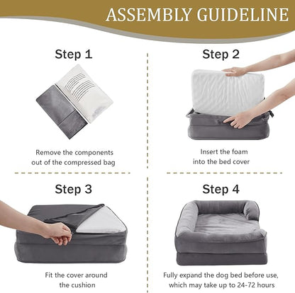 Bedfolks Orthopedic Dog Bed Extra Small, Waterproof Dog Sofa Bed for Small Dogs &amp; Cats, Egg Foam Pet Couch Bed with Removable Washable Cover and Nonslip Bottom, Dark Grey