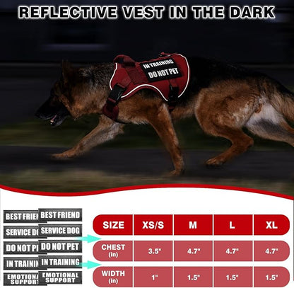 WINSEE Service Dog in Training Mesh Harness with 10 Pet Patches, Soft Air Mesh Breathable Tactical Dog Molle Vest, Reflective Military Pet Vest for Walking Hiking for Large Dogs