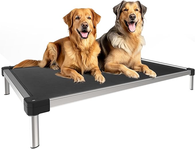 FXW TitanNest Chew-Proof Elevated Dog Bed, Raised Cot for Indoor/Outdoor/Camping Use, Durable &amp; Waterproof Cooling Pet Bed for Extra Large Dogs, 56.0" L x 31.0" W x 7.3" H, Black