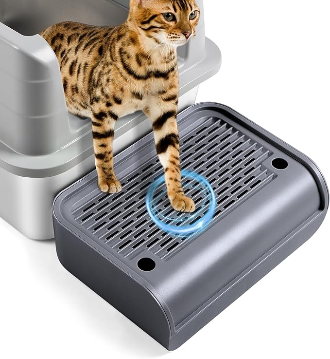 Cat Litter Box Step, Cat Litter Box Ramp Mat with Filter Function for Self-Cleaning Cat Litter Box, Easy to Clean, Cat Pedal Step Stool Ideal for Kitten &amp; Elderly Cats (Dark Grey)