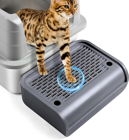 Cat Litter Box Step, Cat Litter Box Ramp Mat with Filter Function for Self-Cleaning Cat Litter Box, Easy to Clean, Cat Pedal Step Stool Ideal for Kitten &amp; Elderly Cats (Dark Grey)