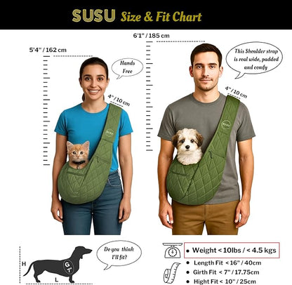 Small Dog Carrier Sling – Olive Green Hands‑Free 2‑in‑1 Sling &amp; Handheld Carrier for Dogs up to 10 lbs, Parachute‑Grade Rip‑Stop Nylon, 4″ Padded Strap, Safety Tether &amp; Pockets