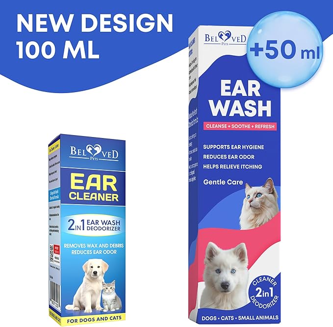 Ear Cleaner Drops &amp; Wash Solution for Cats and Dogs – Gentle Ear Hygiene, Wax Removal &amp; Odor Control for Pets
