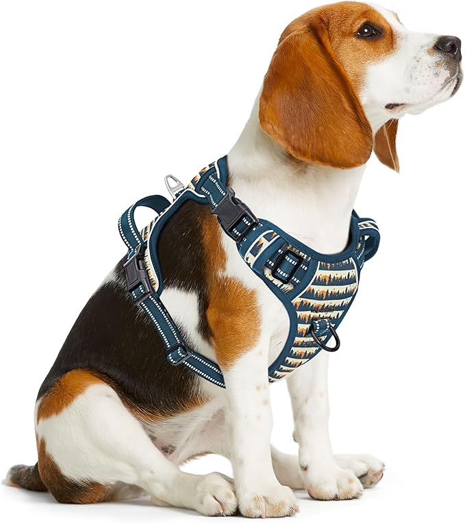 Timos No Pull Dog Harness, Release at Neck Reflective 3 Snap Buckles Adjustable No Choke Pet Vest with Front &amp; Back 2 Leash Clips, Soft Padded Control Training Handle for Small Medium Large Dogs