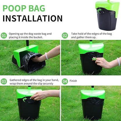 Pooper Scooper Large Swivel Bin &amp; Rake with 160 Waste Bags,Heavy Duty Dog Pooper Scooper with Bag Attachment for Large Small Dogs, Long Handle Poop Scooper with Lid for Yard, Grass, Gravel (Green)