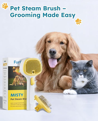 FURGO 3-in-1 Pet Steam Brush for Dogs &amp; Cats – Reduces Static, Long-Pin Head for Long Hair, One-Click Release Button, Dog Spray Brush for Shedding Control (Long)