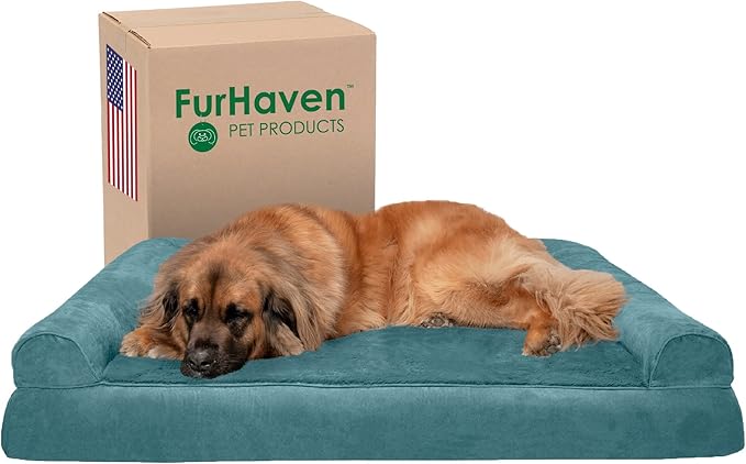 Furhaven Orthopedic Dog Bed for Large Dogs w/ Removable Bolsters &amp; Washable Cover, For Dogs Up to 125 lbs - Plush &amp; Suede Sofa, Jumbo Plus/XXL