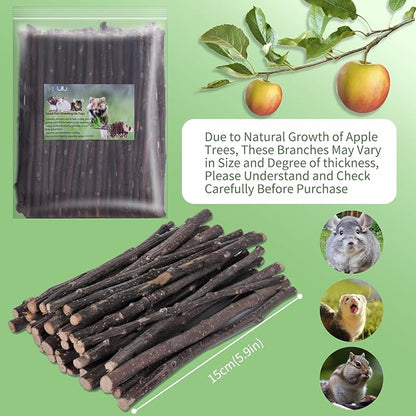 Natural Apple Wood Chew Sticks 300g (10.5oz) for Rabbits, Hamsters, Chinchillas, Guinea Pigs - Small Animal Dental Toys, Safe Untreated Teeth Grinding &amp; Boredom Relief, Rodent Molar Health (120g)