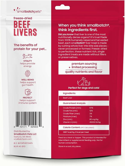 smallbatch Freeze Dried Dog Treats, Beef Liver Treats for Dogs &amp; Cats, High Protein, Single Ingredient Dog Treat for Training or Food Topper, Natural, Humanely Sourced Meat, Made in The USA, 4 oz