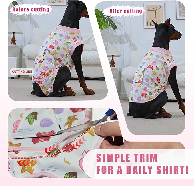 Recovery Suit for Dogs After Surgery, Professional Dog Surgical Suit for Female Spay, Male Neuter, E-Collar &amp; Cone Alternative Dog Onesie for Abdominal Wounds Skin Disease, Fruit, S