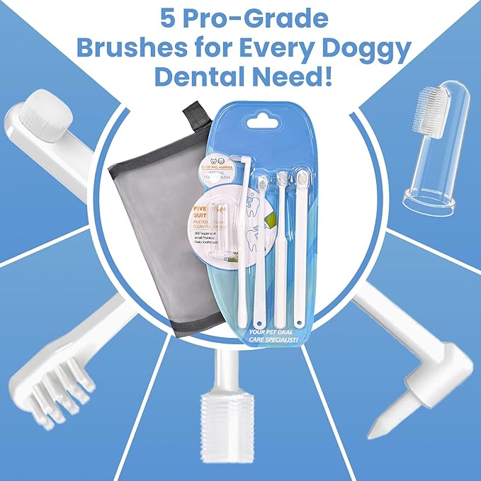 Dog Toothbrush Kit for Small Dogs - Puppy Tooth Brushing Kit with Finger Toothbrush &amp; Soft Bristles, Dental Care Teeth Cleaning Set for Dogs and Cats