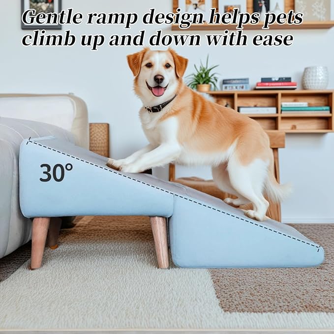 Split Ottoman Dog Ramp, Folding Pet Ramps Stairs for Couch, Pet Ramps Stairs for Small and Large Dogs, Holds up to 220 lbs (Beige - 2 Pads &amp; 2 Covers, One Size)