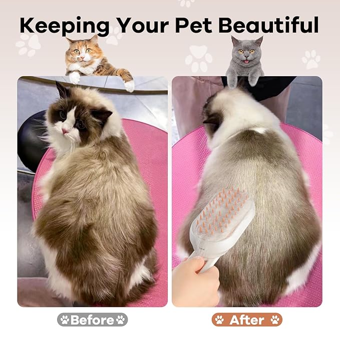 Cat Steam Brush for Shedding, 4 in 1 Rechargeable Steam Brush for Cats and Dogs, Anti-Static, Massage, Cleaning, Shedding &amp; Combing All In One!