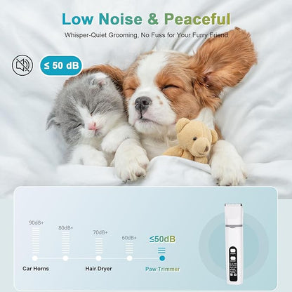 4 in 1 Dog Clippers Grooming Kit with LED Screen, Cordless Quiet Paw Trimmer &amp; Nail Grinder, Rechargeable Waterproof Feet Ear Body Hair Shaver for Cats Dogs Pet Supplies