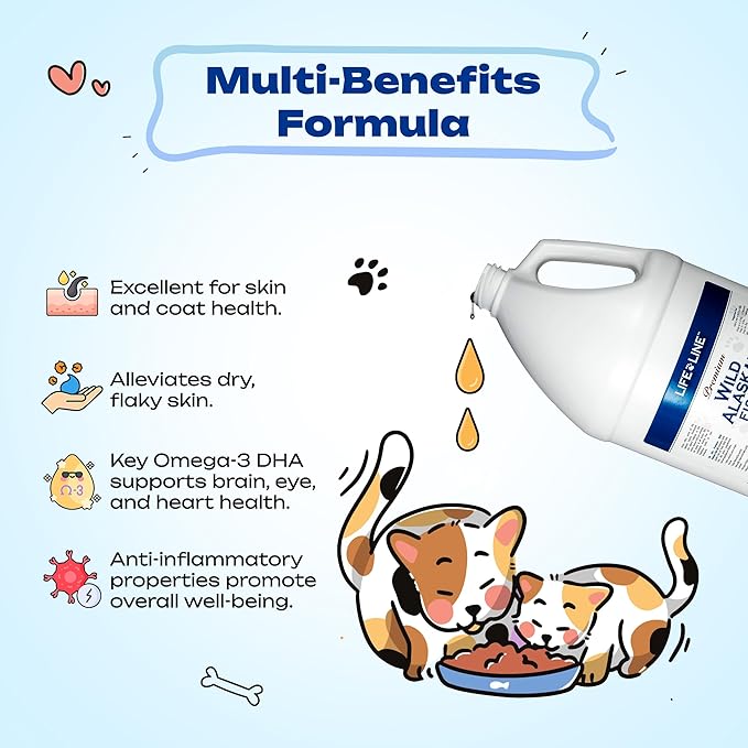 Life Line Pet Nutrition Wild Alaskan Fish Oil for Dogs and Cats 128oz – Omega 3 Fish Oil Supplement for Skin &amp; Coat, Brain, Eye &amp; Heart Health