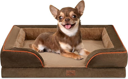 Comfort Expression Small Dog Beds Waterproof Orthopedic Foam Dog Sofa Beds for Small Dogs Comfy Pet Bed with Washable Removable Cover &amp; Non-Slip Bottom(X-Small,Brown)