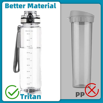 OLDLEY 32 oz Water Bottle, Motivational Water Bottle with Time Marker, Sports Water Bottle With Strap, Leakproof &amp; BPA Free Large Water Bottles for School, Gym, Travel, Outdoor, Tritan, Transparent