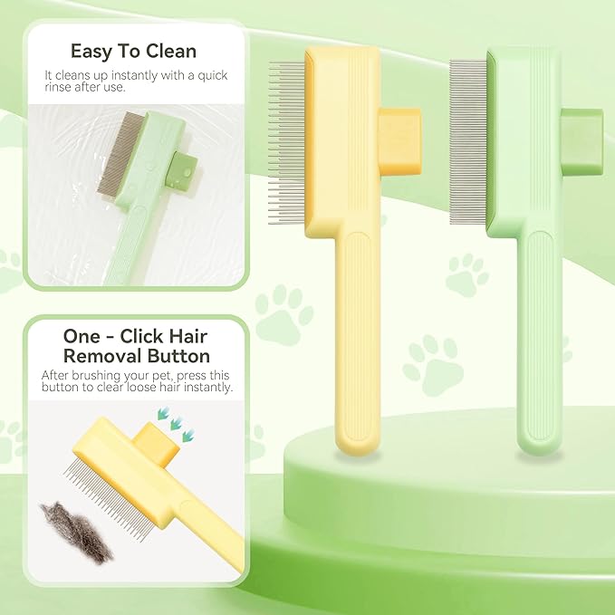 Flea Comb for Cats &amp; Dogs Brush for Shedding Self Cleaning Pet Comb Lice Comb with Long &amp; Short Stainless Steel Teeth Pet Hair Removal Tool 2025