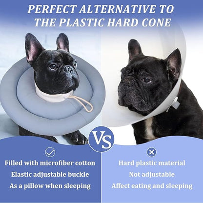 IDOMIK Dog Recovery Collar, Waterproof Soft Dog Cone After Surgery, Comfy Protective Elizabethan Collar Alternative for Dogs Cats, Adjustable Pet Neck Donut Cone Anti-Licking Biting Wounds,Blue,XL