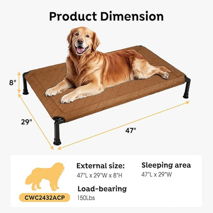 Veehoo Soft Plush Elevated Dog Bed, Raised Dog Beds with Heavy Duty Frame, Non-Slip Silicon Feet, Washable &amp; Breathable Pet Cot for Indoor or Outdoor Use, 47" x 29", Brown, CWC2432A