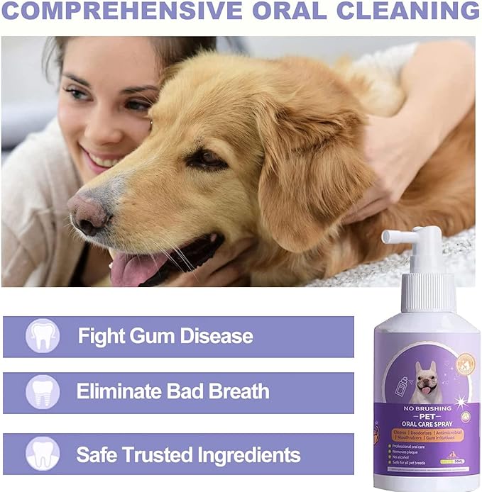 Pet Clean Teeth Spray, Teeth Cleaning Spray for Dogs &amp; Cats, Targets Tartar &amp; Plaque, Eliminate Bad Breath, Without Brushing