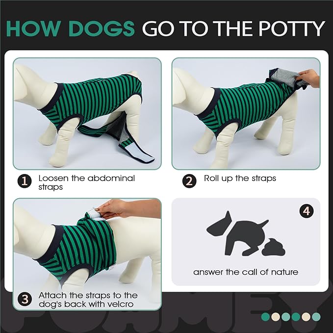 FUAMEY Recovery Suit for Dogs After Surgery,Soft Breathable Dog Bodysuit E-Collar &amp; Cone Alternative Surgical Suit,Male Female Dog Neuter Spay Suits Anti Licking Wounds Onesie Green Black Stripes XL
