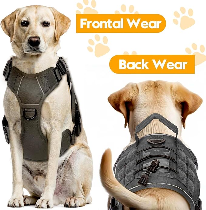 Heavy-Duty Tactical Dog Harness for Large Dogs, No Pull Adjustable Reflective Pet Vest with Molle System, K9 Military-Grade Control for Service Training, Outdoor &amp; 10+ Breeds, Gray, Small