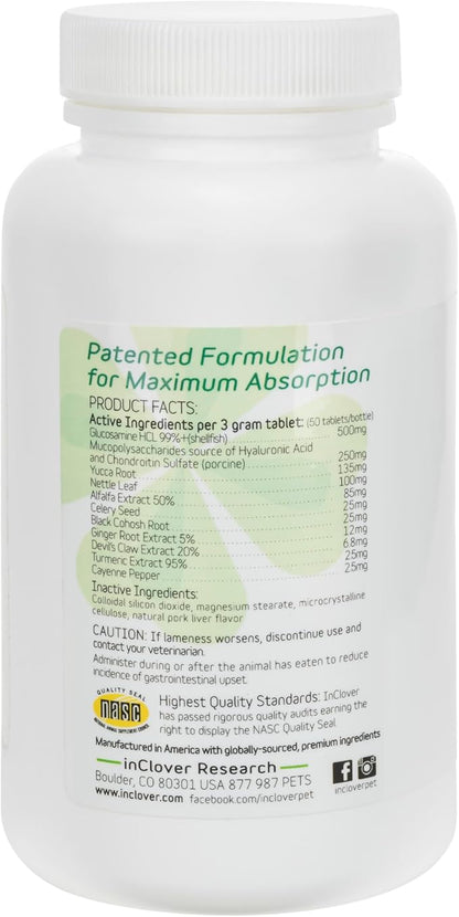 InClover Connectin Natural Hip &amp; Joint Supplement for Dogs with Glucosamine, Chondroitin &amp; Hyaluronic Acid - Tablet for Dog Mobility, Comfort &amp; Active Lifestyle Support, 50 Count
