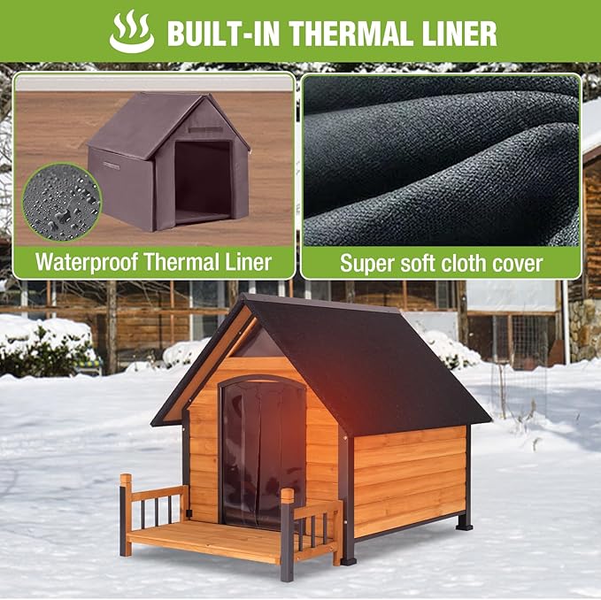 Dog House Outdoor Insulated, Sturdy &amp; Warm Winter Puppy Shelter, 45" L Large Dog Kennel with Chew-Proof Iron Frame, Suitable for Small to Large Dogs(Brown)