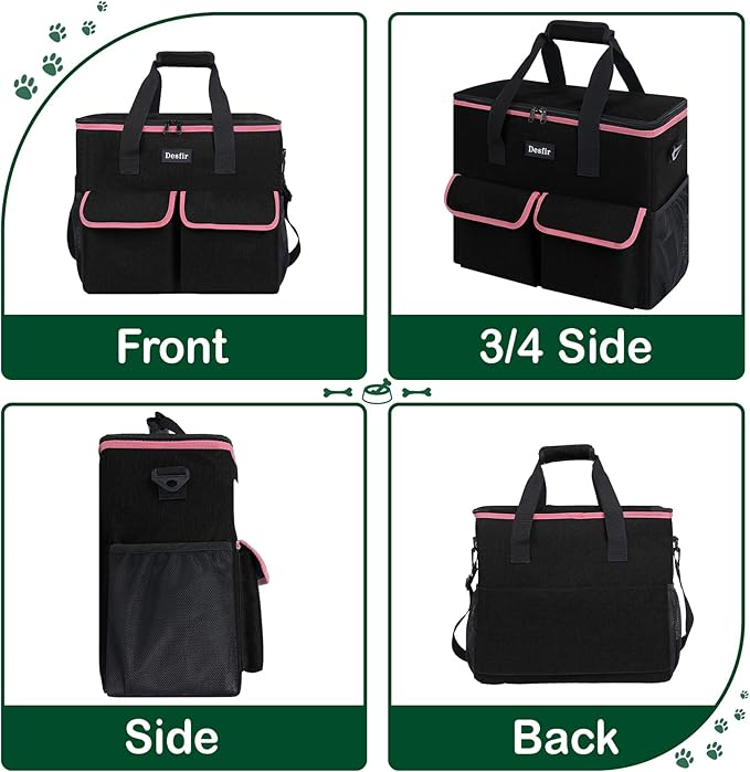 Large Pet Travel Bag Organizer - Dog &amp; Cat Tote with Food Containers, Bowls, Feeding Mat, Perfect for Camping, Hiking (Multi-Pocket Design)