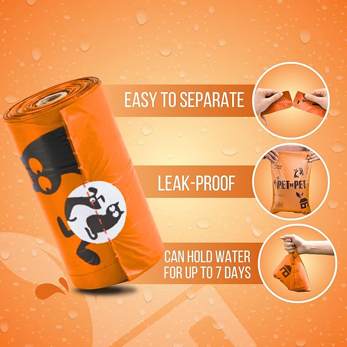 Pet N Pet 1080 Counts Orange Poop Bags for Dogs, 41% Plant Based &amp; 59% PE Extra Thick Dog Poop Bags Rolls, 9" x 13", Unscented Pet Waste Bag