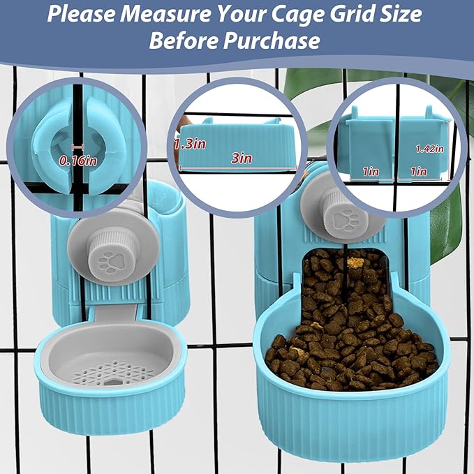 Fhiny Rabbit Food &amp; Water Dispenser, Large Capacity Gravity Guinea Pig Feeder and Waterer Set for Cage Hanging Automatic Bunny Feeder for Bunny Guinea Pig Chinchilla Ferret Cat Puppy