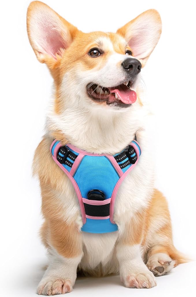 Eagloo Dog Harness for Large Dogs, No Pull Service Vest with Reflective Strips and Control Handle, Adjustable and Comfortable for Walking, No Choke Harness with 2 Metal Rings, Pink &amp; Blue, M