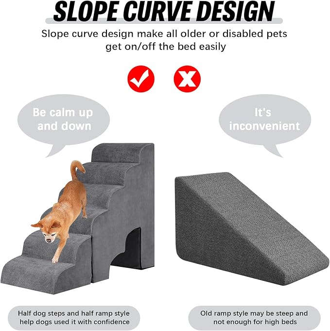 6 Step Dog Stairs&amp;Steps 29 Inches Tall Up to 29-32 Inches High Bed, Dog Ramp Cat Stairs Pet Ladder for Small Medium Dogs, Doggie, Old Cats, Kitty, Grey