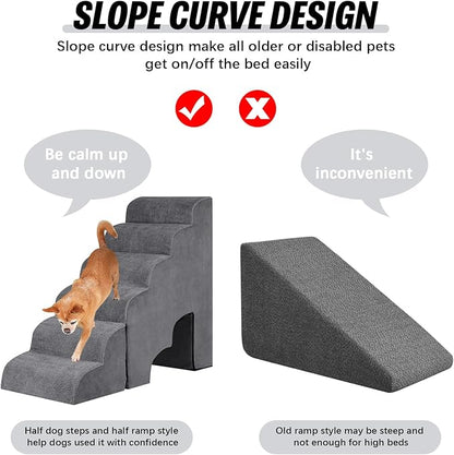 6 Step Dog Stairs&amp;Steps 29 Inches Tall Up to 29-32 Inches High Bed, Dog Ramp Cat Stairs Pet Ladder for Small Medium Dogs, Doggie, Old Cats, Kitty, Grey