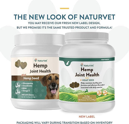 NaturVet Hemp Joint Health Hip &amp; Joint Support Dog Supplement – Soft Chew Supplements for Dogs with Glucosamine, MSM, Chondroitin, Omega 3, Vitamins, Antioxidants – 240 Ct.